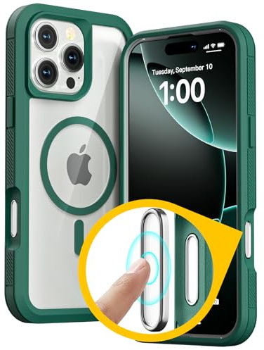 Follaroma for iPhone 16 Pro Case with Camera Control Capture Button, [Compatible with MagSafe], Shockproof Protection, Transparent Double Layer Magnetic Phone Case for iPhone 16 Pro 6.3'', Green