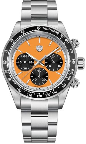 TYBERLEY Rollstimi Herren Quarz Uhren Drei Augen Multifunktions Chronograph Edelstahl 100M Wasserdicht Leuchtend Casual Herren Sport Armbanduhr RT7931, Orange, Klassisch