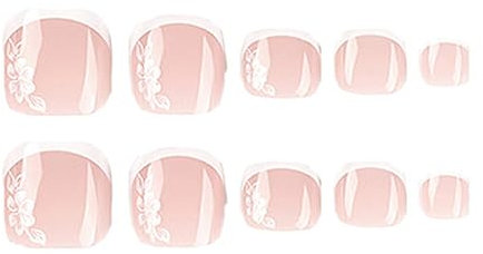 Faux ongles d'orteils blancs à presser avec ligne blanche