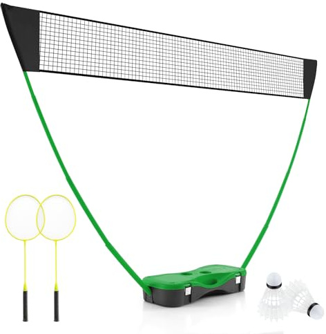 COSTWAY Set di Badminton con Rete, Racchette, 2 Volani e Scatola di Conservazione, Set di Badminton Portatile per 2 Giocatori da Esterno per Bambini, Ragazzi e Adulti (Verde)