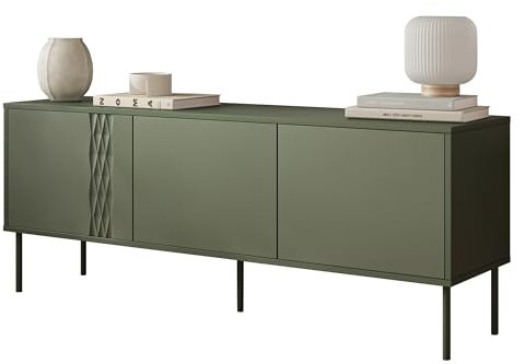 Mirjan24 TV-Lowboard Toderko 150 3D mit 3 Türen, 3 Schrankfächer, Metallfüße, Push to Open, Fernsehschrank, Fernsehtisch, TV Schrank TV Bank (Grün)