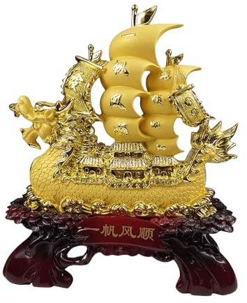 TONGMAN Feng Shui Segelschiff (Boot) Statue, Dekoration, Segelschiff-Statue, Ornament, zieht Reichtum und Glück an, Büro, Heimdekoration (Gold)