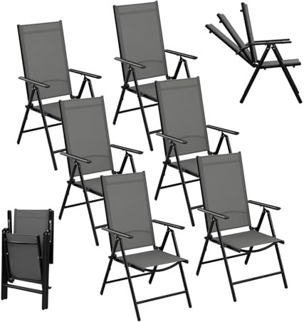 eSituro 6er Gartenstühle Set Gartenstuhl Hochlehner Klappbar 7-Fach Verstellbare Rückenlehne Klappstühle 150 kg Belastbar für Balkon Terrasse Garten Outdoor, Schwarz Grau