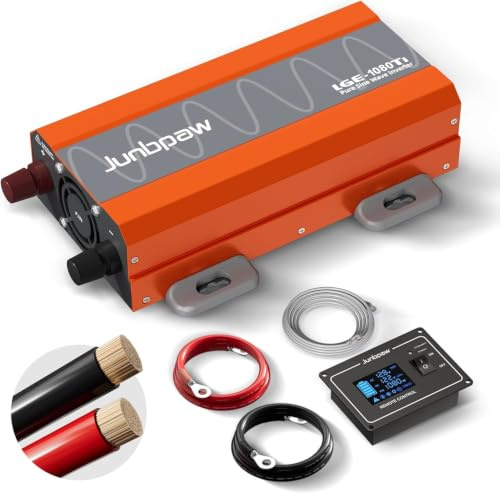1080W Pure Sine Wave Inverter 3000W Peak, 12V DC to 230V/240V AC with UK Sockets, LCD & Remote Monitor Controller | Adjustable Voltage & 50/60Hz (EU-LGE-1080TI)