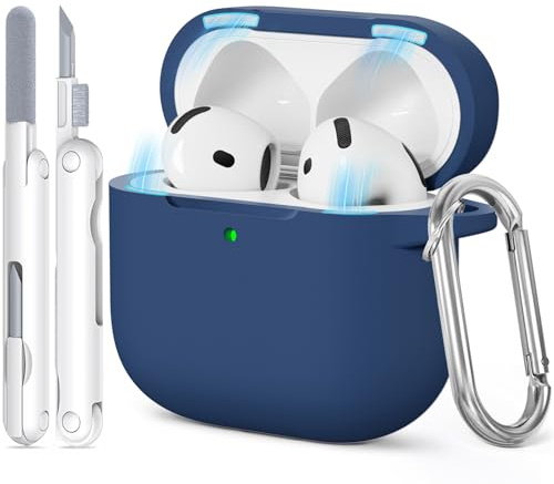 TNSNK für AirPods 4 Hülle, C-M-Navy Blue | Magnetic Lid, Weiches Silikon, unterstützt kabelloses Laden, with Clean Kit & Keychain, Leicht, Rutschfest, Kratzfest