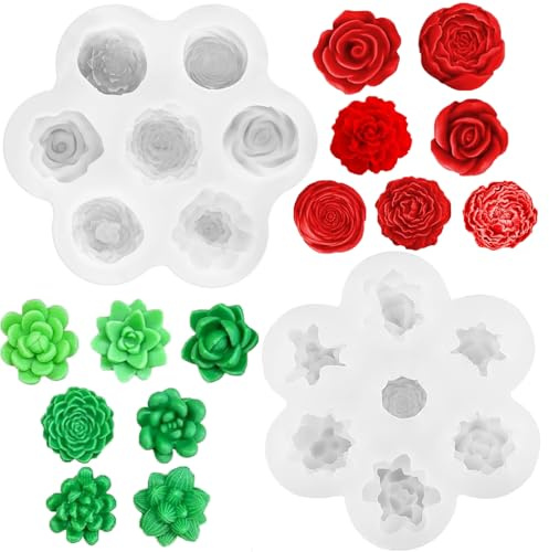 Feluxor 14 Moldes de Silicona Cactus 3D para Velas de Flores Hechas a Mano Moldes de Silicona Para Velas para la Fabricación de Velas Perfumadas Hechas a Mano, Jabones, Chocolate, Yeso