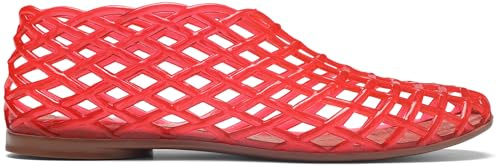 Jelly Mesh Ballet Flats for Women Clear Hollow Jelly Sandals Beach Ballerina Jellies Shoes, Red, 3 UK