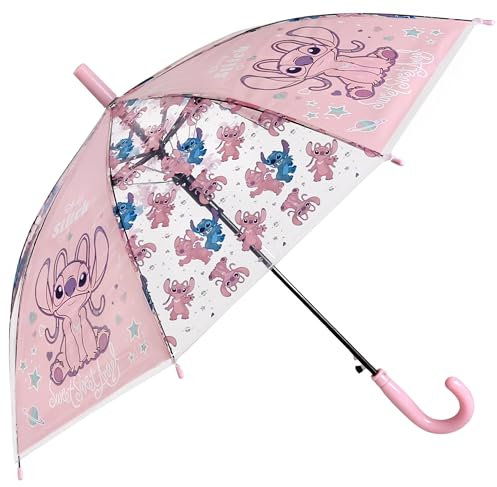DISNEY Stitch Angel Klappbarer, AUTOMATISCHER Regenschirm, TRANSPARENTER Regenschirm für Mädchen (D)
