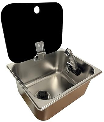 XENPER®KIT Fregadero Camper con Grifo 12V y Desagüe – Ideal para Kit Camper Furgoneta, Lavabo Caravana y Cocina Camper, Ideal para Muebles Camper (GRIFO EN EL LADO IZQUIERDO)