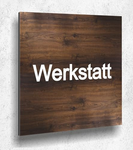 Schild Türschild Werkstatt Holz optik Eiche Dunkel Damen Herren Holz UV Druck 12 x 12cm - 3mm Aluverbund - Made in Germany Art.Nr. E 2080