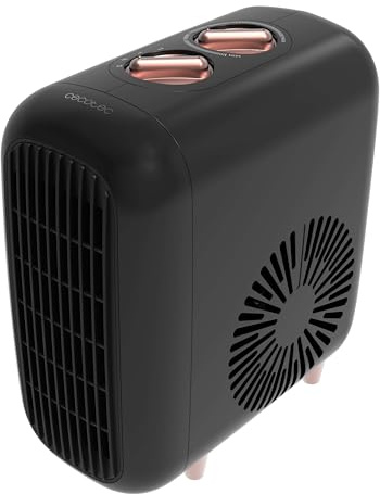 Cecotec Termoventilatore Ceramico da Tavolo ReadyWarm 600 Lagoon Black. 2000W, 3 Modalità, 2 Livelli Calore, Termostato, Silenzioso 30dB, Tripla Sicurezza, VerticalDesign, Copertura 15m², Elegante