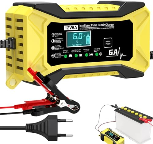 Cargadores de Batería Automóvil 12 Voltios,Portátil 12V Mantenedor Inteligente De Acumulador - Suministros Automotrices con Pantalla LCD y Compensación de Temperatura para Camión Golf Exterior e Indus