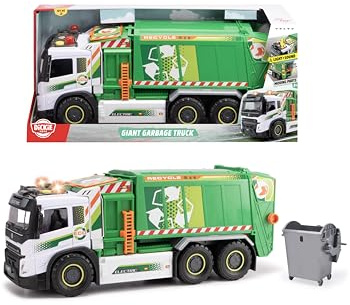 Dickie Riesenrecycling-LKW Volvo FMX 55 cm, Müllsammelwagen mit Licht und Sound, manuelle Kippfunktion, bewegliche Teile, Frontfach und Mülleimer, ab 3 Jahren (203749040)