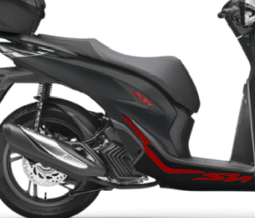Coppia Adesivi Sotto Pedana per SH 125/150 (2020-2026) - 2 Fasce + Scritta SH - Colori Nero Opaco, Nero Lucido, Rosso Lucido, Blu Lucido, Bianco Lucido - Personalizzazione Elegante (Rosso Lucido)