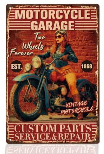 WEBEEDY Art Mural de Moto en Métal Vintage Signe en Étain de Moto Rétro Cool pour Décoration de Garage de Dame Amusante Affiche pour le Bar Café Pub Cave à Hommes Garage Décoration la Maison 20x30cm