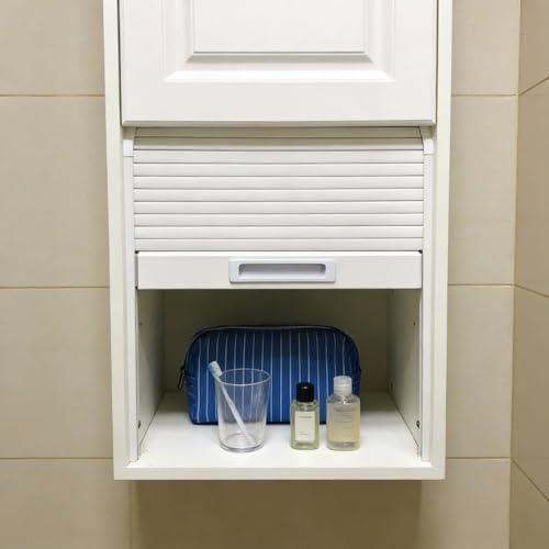 Porte Accordéon Interieur Porte Coulissante à Tambour Incurvée pour Armoire, Petite Porte de Salle de Bain à Enroulement, Tambour en Plastique avec Poignée et Rail Apparent(90x45cm(35.4x17.7in))