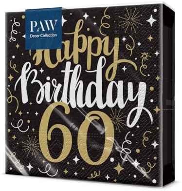 PAW Servietten 33 x 33 cm, 20 Stück - Goldener Geburtstag 60 | Dreilagig, saugstark und reißfest, festliche Tischdeko zum Jubiläum und Ehrentag, für eine gelungene Feier