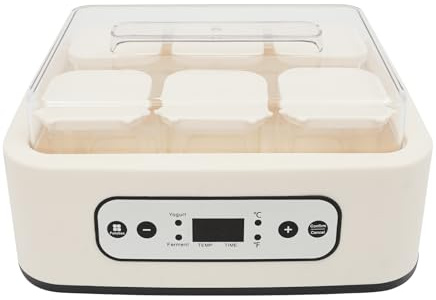 Joghurtbereiter 25W, Joghurtmaker mit 6 Glasbecher à 250 ml, Joghurt-Maker mit Temperatur/LCD Display/Timer, Joghurtmaschine für die Fermentierung von Joghurt, Natto, Reiswein