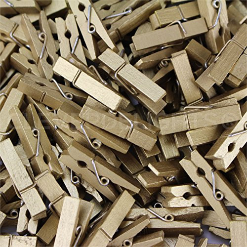 CleverDelights Lot de 100 mini pinces à linge Doré métallisé