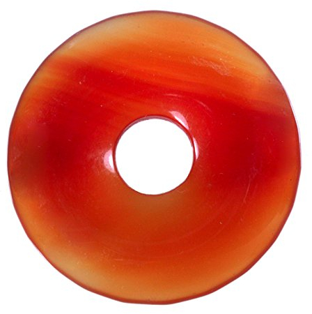 Lebensquelle Plus Edelstein Donut Ø 30 mm + Baumwollband + Edelsteinkarte | Naturstein Anhänger Halskette | Echte Heilsteinkette inkl. Band (Karneol)