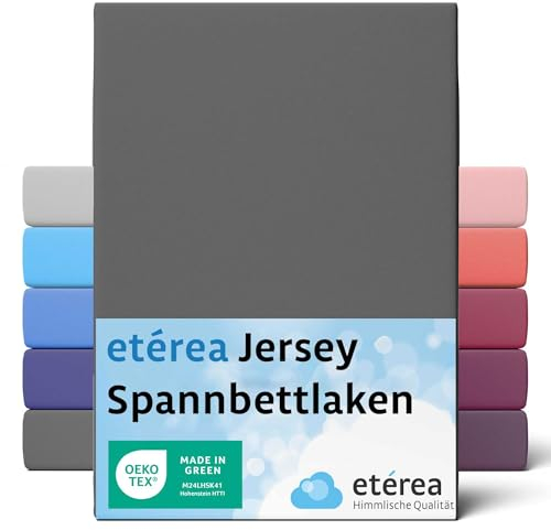 etérea Jersey Spannbettlaken 140x200cm - 160x200cm Anthrazit bis 25 cm Höhe - 100% Baumwolle Spannbetttuch Oekotex - Bed Sheets Leintuch Bettbezug - Bettlaken 140x200 cm - 160x200 cm - Anthracite