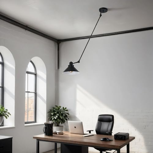 Licht-Erlebnisse Deckenleuchte lang mit flexiblen Gelenkbarmen Metall schwarz D:25cm H: bis 116cm E27 ausziehbar Büro Arbeitszimmer Studierzimmer Deckenlampe