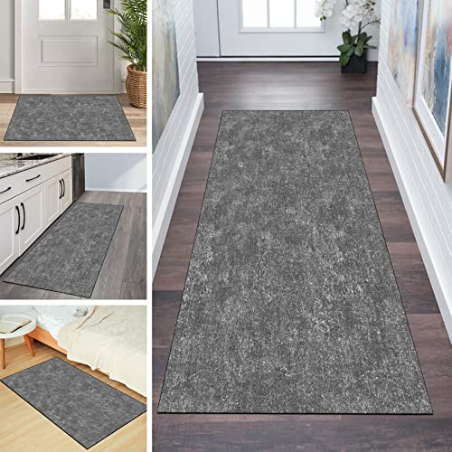 QQrunner Teppichmatten Läufer Teppich Flur rutschfest 100x300cm Küchenteppich Dunkel Grau Waschbar Meterware Schlafzimmer Korridor Teppichläufer Lang, Länge Anpassbare, 40-120cm Breit
