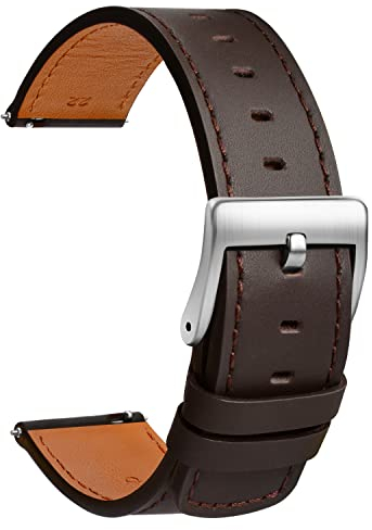 TStrap Leder Uhrenarmband 18mm - Weich Braun Quick Release Uhrenarmbänder Ersatz Schnellverschluss - Sport Uhrenarmband für Herren Damen - Smartwatches Armband Haspe Schließe - 19mm 20mm 21mm 22mm