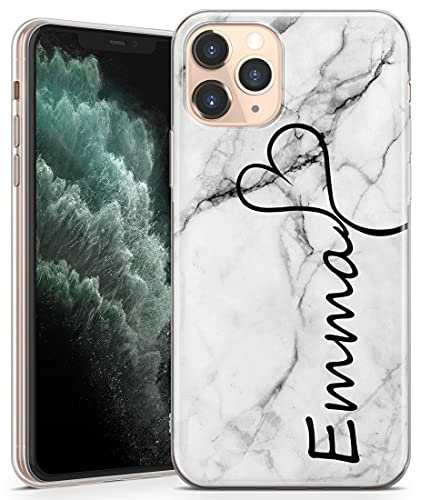 TULLUN Personalisierte Handyhülle für iPhone 7/8 - Klare Soft Gel Benutzerdefinierte Marmor Name & Herz Buchstabe Initialen Name Text - Grau Marmor