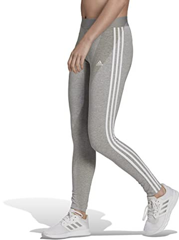adidas Leggings a 3 bande strette da donna, Grigio Cine/Bianco (Medium Grigio Heather/White), XL Taille Tall