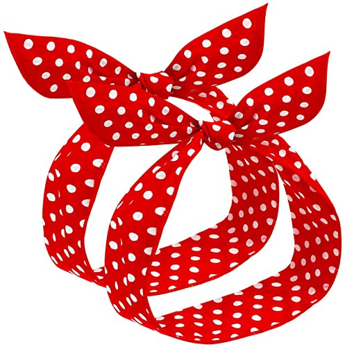 2 Stück Polka Punkt Stirnbänder für Mädchen Frauen Retro Bandana Stirnband Halloween Verkleidung 50er Jahre Draht Stirnband Vintage Druck Weihnachten Haarband (Rot)