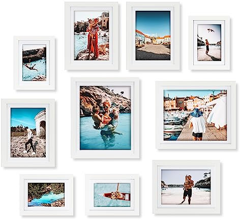 Giftgarden White Picture Frames with Mat for Multiple Sizes Photos, Four 4x6, Four 5x7, Two 8x10 for Gallery Photo Frame Collage Wall or Tabletop Display, Set of 10