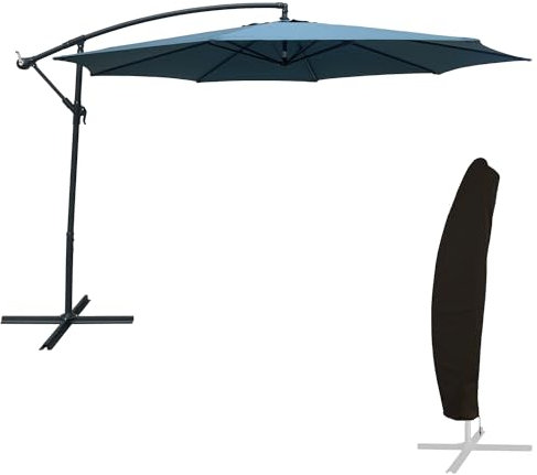 Happy Garden Parasol déporté OAHU rond 3,50m de diamètre bleu gris manivelle. Parasol déporté inclinable et rabattable avec housse de protection.