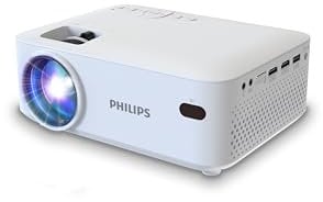 Philips NeoPix 100, Videoproiettore Fisso, Schermo da 65 (165 cm), LED, Altoparlanti Stereo Hi-Fi Incorporati, Connettività USB, HDMI e Cavo Jack da 3,5mm, Compatto, Bianco
