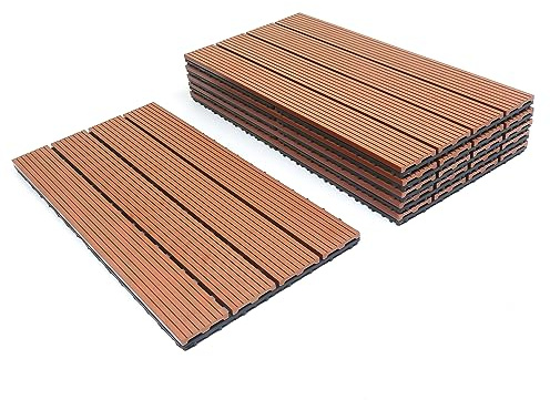 Izrielar Terrassen-Fliese 30x60x2 cm WPC Kunststoff 18er Spar Set für 3m², Holzfliesen Wetterfest Schwimmbad Badezimmer Terrasse Garten mit Drainage, Braun