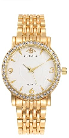 JewelryWe Uhren Damen Edelstahl Diamant: Glitzer Strass Analog Quarz Armbanduhr Partner Freundschaft Uhr mit Gold Edelstahl Armband Geschenk für Frauen Mädchen