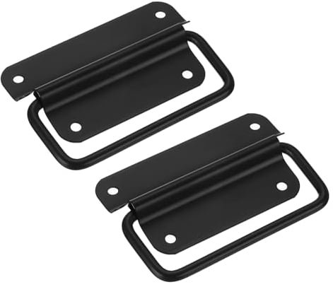 sourcing map Chest Handles, 2Pcs - Stainless Steel Folding Handle, Pull Handles for Wooden Box Tool Box Industrial Equipment Box Cutting Board Trunk (Black)