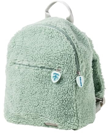 Nattou Rucksack aus weichem Teddy-Stoff, Kleiner Rucksack mit Reißverschluss und spierlerischen Elementen für Kleinkinder, Ca. 23 cm, Lapidou, Polyester, Grün