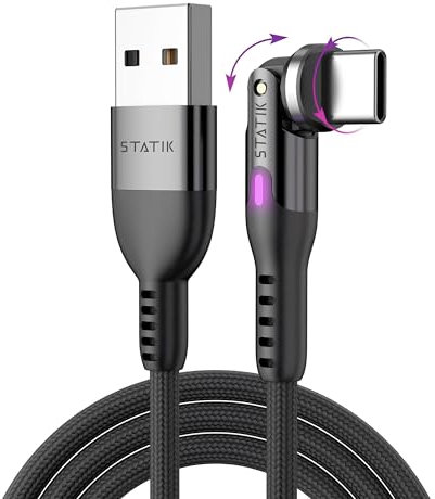 Statik PowerPivot USB to USB C Cable Fast Charging - 360 Rotating Head USB C Charger Cable, 15W USB to C Cable Fast Charging, Data Transfer USB Charger Cord Type C Cable, USB A to USB C Cable 6FT/2M