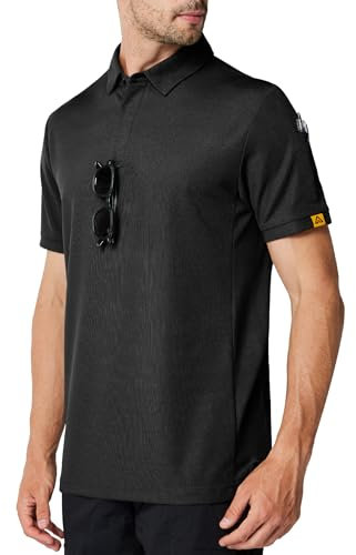 Csqtongan Herren Kurzarm Poloshirts Atmungsaktiv Golf Poloshirt Herren Sport Polo Shirt T-Shirt für Outdoor-Aktivitäten, Schwarz M