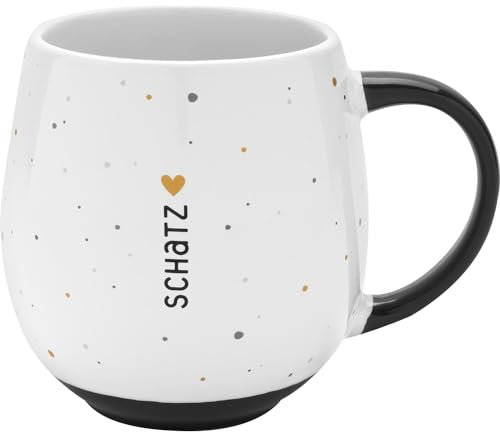 GRUSS & CO Tasse mit Motiv Schatz | bauchige Kaffeetasse, Porzellan, 50 cl, farbiger Henkel und Boden | Geschenk Verliebte, Liebe, Valentinstag | 73830