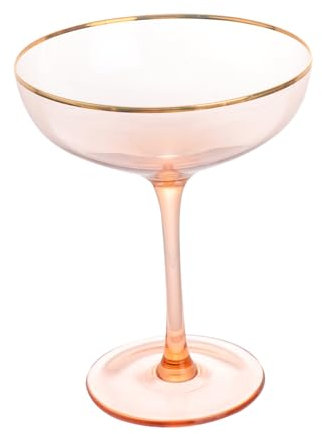 Alipis Pink Cocktail Glass with Gold Rim - Elegant Glassware for Parties, Weddings, and Home Use, 320Ml Margarita Coupe Glass