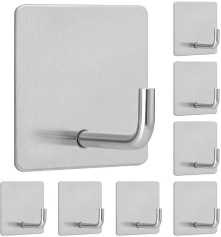vsshe Selbstklebender Haken, 8er SET Handtuchhaken ohne Bohren, Wandhaken Klebehaken Ohne Bohren aus 304 Edelstahl, Wasserdicht Haken selbstklebend Wandhaken max 6kg, für Badzimmer Küche Büro