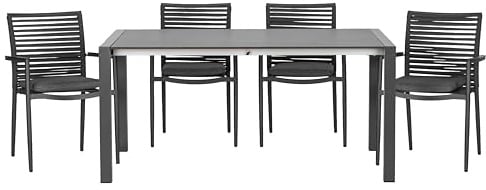 acamp Stuhl & Tisch Set – Aluminium pulverbeschichtet, wetterfest, atmungsaktiv, Design, HPL Laminat Tischplatte 180x98 cm, widerstandsfähig gegen Licht und Wetter