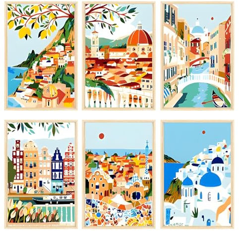 shallyong 6 Pièces Peinture par Numero Adulte, peinture numero, avec Pinceaux et Peintures Acryliques,pour Décoration Murale de la Maison, Pas de cadre (20x30cm) (paysage)