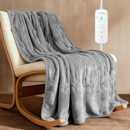 Couverture Chauffante 180x130 cm Double Flanelle 9 Niveaux de Température & Minuterie 1-10H, Lavable en Machine, Chauffage Rapide de 150 W, Plaid Chauffant Doux et Confortable Pour 1 ou 2 Personnes