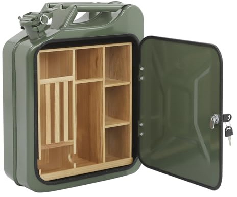 35x15.5x47cm Kanister Bar,Abschließbare Minibar mit Holzteilern und Sicherheitsschloss,Kaltgewalzte Platte und Holz Mobile Bar,geeignet für Partys,den Außenbereich Und zum Verschenken