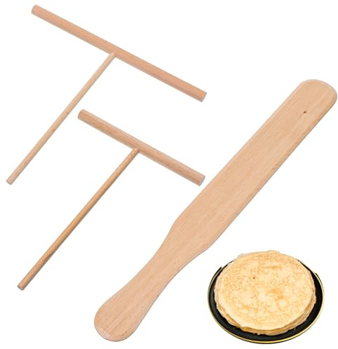 TIESOME 3 Stück Crepes Verteiler, T-Form Crepes Wender Aus Buchenholz, 18cm & 12cm Teigverteiler Für Crepes Maker, Pfannkuchen & Palatschinken, Leicht Zu Reinigen
