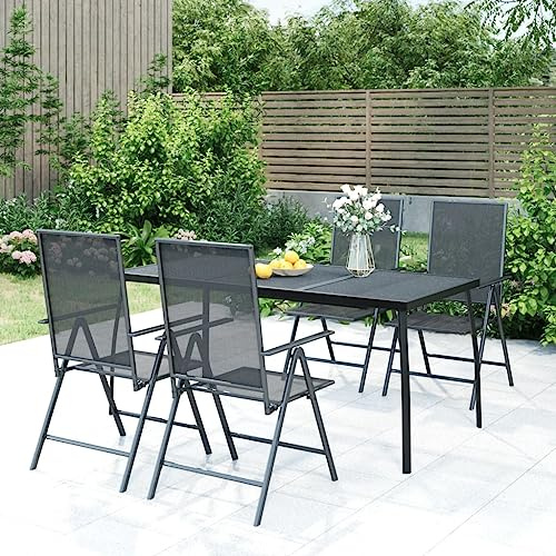 Mandloder 5-TLG. Garten-Essgruppe Anthrazit Stahl, klappbar, verstellbar, für Balkon, Terrasse, Garten, 165x80x72 cm