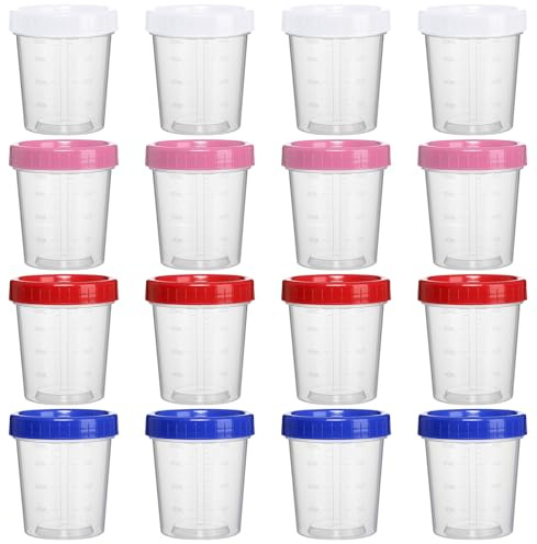 UOCAI 16 Stück Kleine Dosen mit Deckel Plastik, 120ML Becher mit Deckel, Plastik Becher mit Skala, Frischhaltedosen Vorratsdosen Mini Dosen mit Deckels für Küche Soßen Messen Joghurt Obst